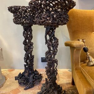 Para kwietników rzeźbione w drewnie XIXw.84 cm x 35 cm