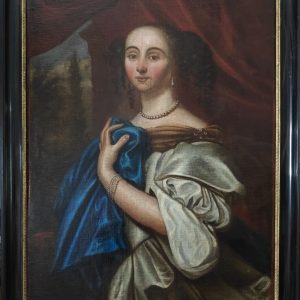 S357 Portret eleganckiej kobiety z perłami, Olej na płótnie, XVIII w.