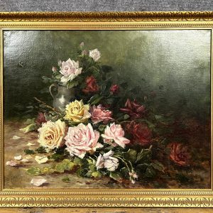 S974 Martwa natura z różami, Olej na płótnie, XX w.