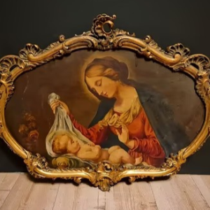 S513 Madonna z Dzieciątkiem, Olej na drewnie, XX w.