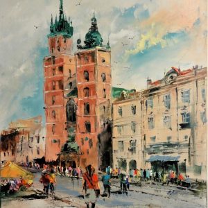 Ks225 Obraz, Oryginał, Alfred Anioł, Rynek w Krakowie, 2020