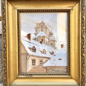 Ks306 Obraz, Oryginał, Tadeusz Radwan, Kościół zimą, 1933r.