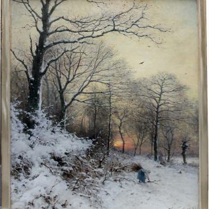 Ks327 Obraz, Oryginał, Zbieraczka drewna w lesie zimowym