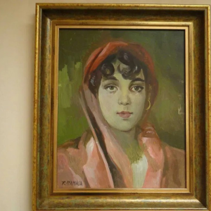 Ks329 Portret kobiety, Tadeusz Kamasa, Olej na dykcie, XX w.