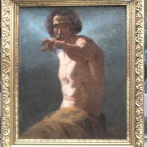 Ks330 Obraz, Oryginał, Portret Mężczyzny z wyciągniętą ręką, w złotej ramie