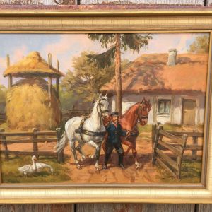 Ks108 Obraz, Oryginał, Leszek Piasecki (1928 -1990), Rolnik z końmi