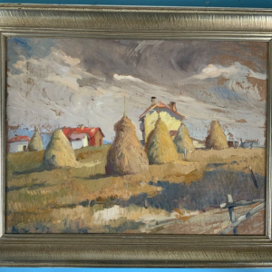 Ks159 Obraz, Oryginał, Emil Lindemann (1864 - 1945), Pejzaż wiejski