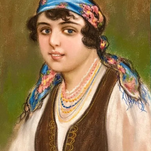 Ks442 Obraz, Oryginał, Edward Dudziński, Portret Góralki