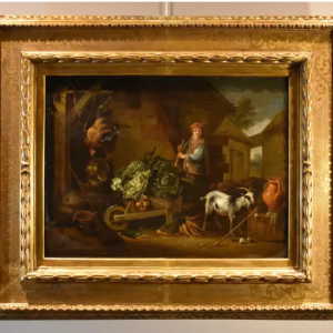 Ks468 Obraz, Oryginał, Martwa Natura ze zwierzętami, owocami i pastuszkiem, przełom XVII i XVIIIw.