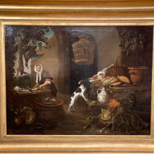 Ks469 Obraz, Oryginał, Kucharka łuskająca ryby w kuchni, XVII/XVIIIw.