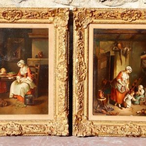 Ks472 Dwa Obrazy, Oryginał, Sceny rodzajowe, XVIIIw.