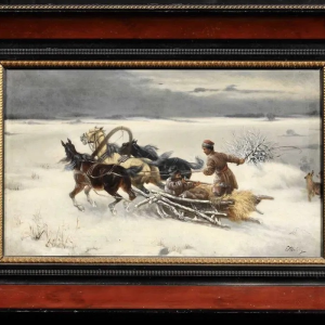 Ks479 Obraz, Oryginał, Stanisław Pomian Wolski (1859-1894), Scena z polowania, XIXw.