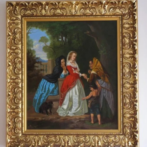 Ks482 Obraz, Oryginał, Cyganka wróżąca z ręki, XIXw.