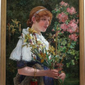 Ks485 Obraz, Oryginał, Scena w Ogrodzie kwiatowym, XIXw.