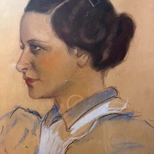 Ks548 Grafika, Oryginał, Seweryn Szrajer, (1899-1947), Portret P. Bauer, 1936r.