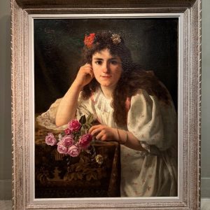 Ks140 Obraz, Oryginał, Dziewczyna z bukietem róż, XIXw.