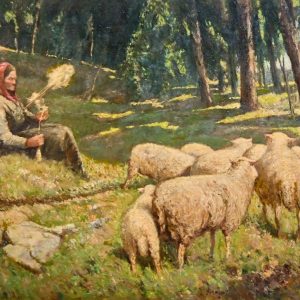 Ks554 Obraz, Oryginał, Pasterka z owcami, XXw.