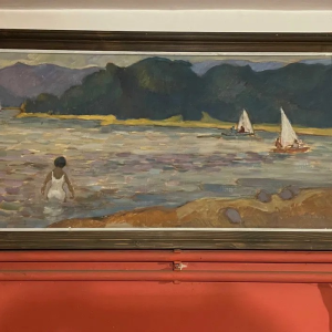 Ks235 Obraz, Oryginał, Kazimierz Kopczyński (1908 - 1992), Krajobraz z jeziorem