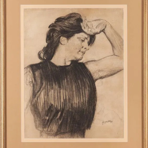 Ks587 Rysunek, Oryginał, Józef Mehoffer, Portret Archanioła wg Michała Anioła, ok.1901r.