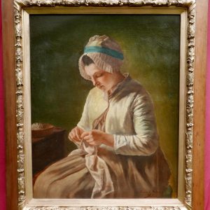 Ks595 Obraz, Oryginał, Krawcowa/Kobieta Szyjąca, XIXw.