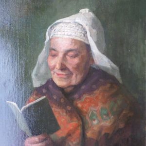 Ks631 Obraz, Oryginał, Portret starszej kobiety w stroju ludowym, XXw.