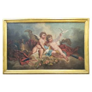 Ks641 Obraz, Oryginał, Dwa Cherubiny z gołąbkami, XIXw.