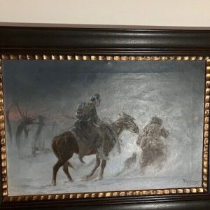 Ks687 Obraz, Oryginał, Józef Ryszkiewicz (1856- 1925), Podróż w śniegu, 1914r.