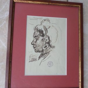 Ks718 Oryginał, Ludwik Klimek (1912- 1992), Rysunek Kobiety z profilu