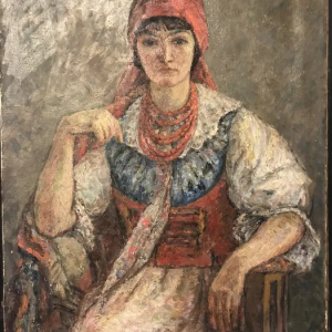 Ks507 Obraz, Oryginał, Marian Teofil Wyrożemski, Portret dziewczyny w stroju śląskim