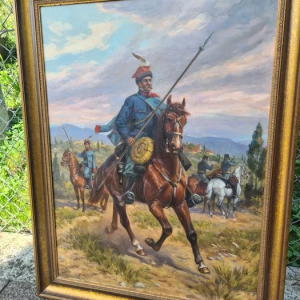 Ks508 Obraz, Oryginał, Leszek Piasecki (1928-1990), Żołnierze na koniach