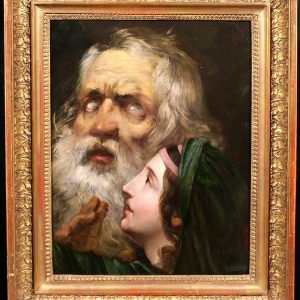 Ks744 Edyp i Antygona, Neoklasycystyczny olej na drewnie, XIX w.