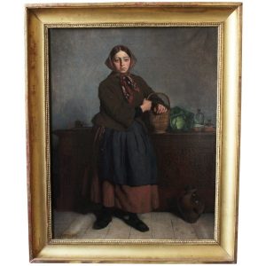 Ks745 Obraz, Oryginał, Młoda chłopka z koszem na warzywa, XIXw.