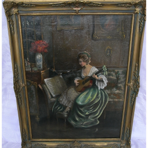 Ks663 Obraz, Oryginał, Józef Wodziński (1858 - 1919), Grająca Dama