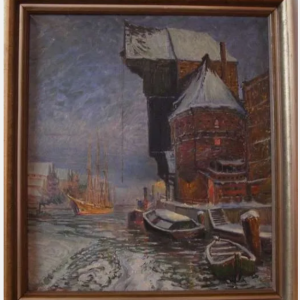 Ks664 Obraz, Oryginał, Theodor Urtnowski (1881-1963), Gdańsk z Żurawiem