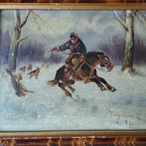 Ks901 Obraz, Oryginał, Jerzy Kossak (1886-1955), Ucieczka przed wilkami