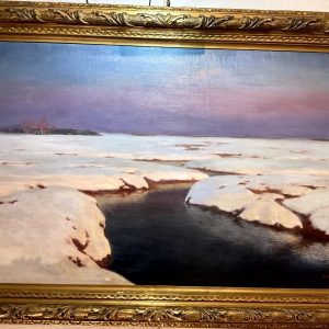 Ks903 Obraz, Oryginał, Jan Grubiński (1874-1945), Brzeg rzeki pod śniegiem