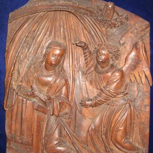 S2382 Zwiastowanie, Gotycka płaskorzeźba, XVI w. 54 cm x 39 cm