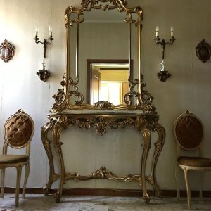 S2438 Barokowa konsola z lustrem + krzesła, XX w.