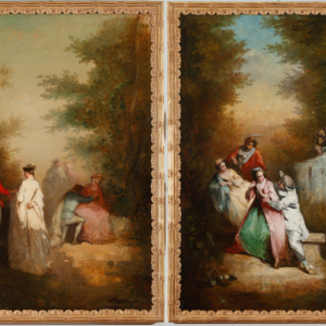Ks785 Dwa Duże Obrazy, Oryginał, Sceny Rodzajowe, Romantyczne,XIXw.