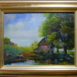 Ks966 Leon Abramowicz (1889-1978),Pejzaż z chatą