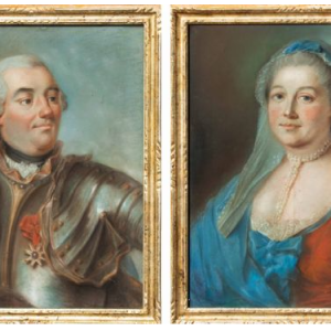 Ks1002 Portret Ludwika XV i Marii Leszczyńskiej, Para pastel na papierze, XVIII w.