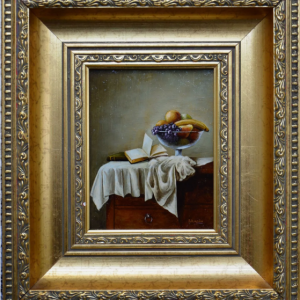 Ks112 Miniatura, Oryginał, Ryszard Skupin (1930-2005), Martwa Natura z książką i miską owoców