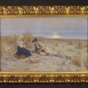 S1536 Wybrzeże z pasterzami, Akwarela, XX w.