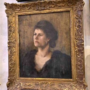 S1496 Portret kobiety z futrem, Olej na płótnie, XIX/XX w.