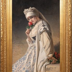 S486 Dama trzymająca różę, Olej na płótnie, XIX w.