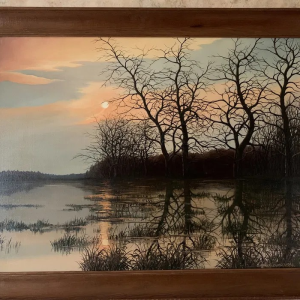 S3045 Zachód - Pejzaż, Olej na płótnie, XX w.