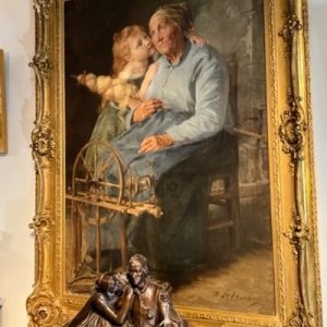 S3083 Babcia z wnuczką, Olej na płótnie, XIX w.