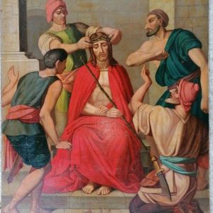 S3227 Jezus w koronie cierniowej, Duży olej na tekturze, XIX w.