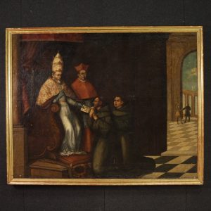 S3386 Papież zatwierdza regułę św. Franciszka, Duży olej na płótnie, XVII w.