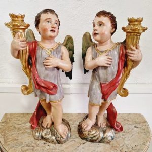 S1436 Para barokowych lichtarzy w kształcie aniołów, XIX w.